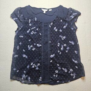 LC Lauren Conrad floral navy flutter sleeve top - size XLarge